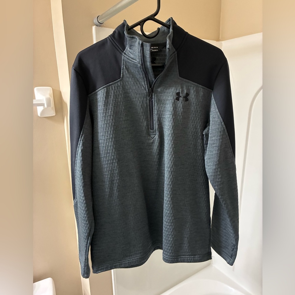 Under Armour 1/4 zip Mens loose sweatshirt gray black trim Cold Gear Medium